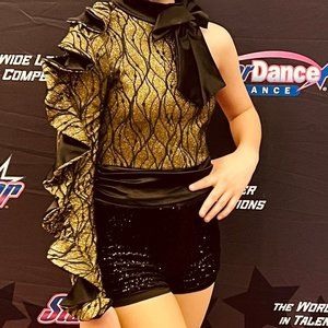 Weissman Black and Gold Ruffled Dance Outfit